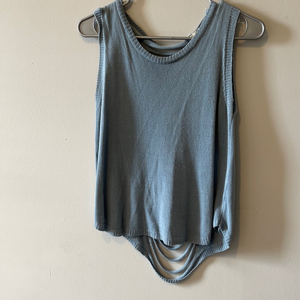 Blue Knit Ribbed Back Tank